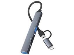 Hub Ads 805 de 8 Pinos + Usb c com Leitor de Cartão Sd/tf, Transferência de Dados Usb 2.0/3.0 para Computadores com Porta AQUAFORGE