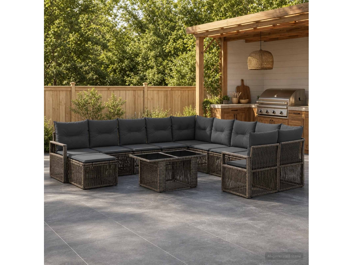 Vidaxl Conjunto De Sofá De Jardim 12 Unid. Cinza E Cinza Escuro