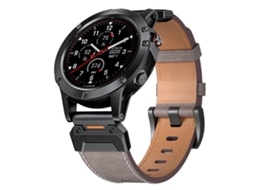 Bracelete para Garmin Aço Inoxidável e Couro Cinza Claro XIAOMOYU (22mm)