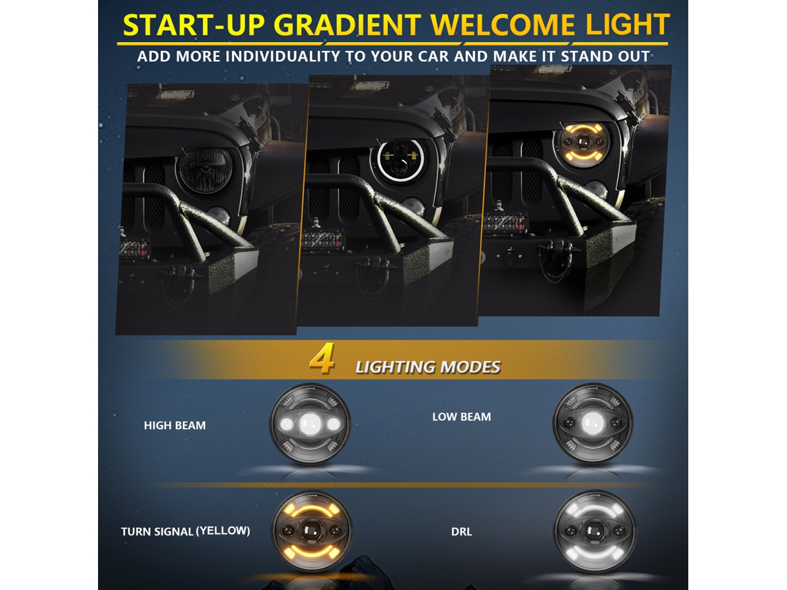 Farol Led 7 Polegadas Com Farol Alto/baixo, Drl E Piscas À Prova D'água