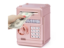 Cofrinho Eletrônico Infantil, Protegido Por Senha, Cor Ouro Rosa. Aquaforge