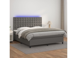 Cama Box Spring C/ Colchão/led 160x200cm Couro Artificial Cinza