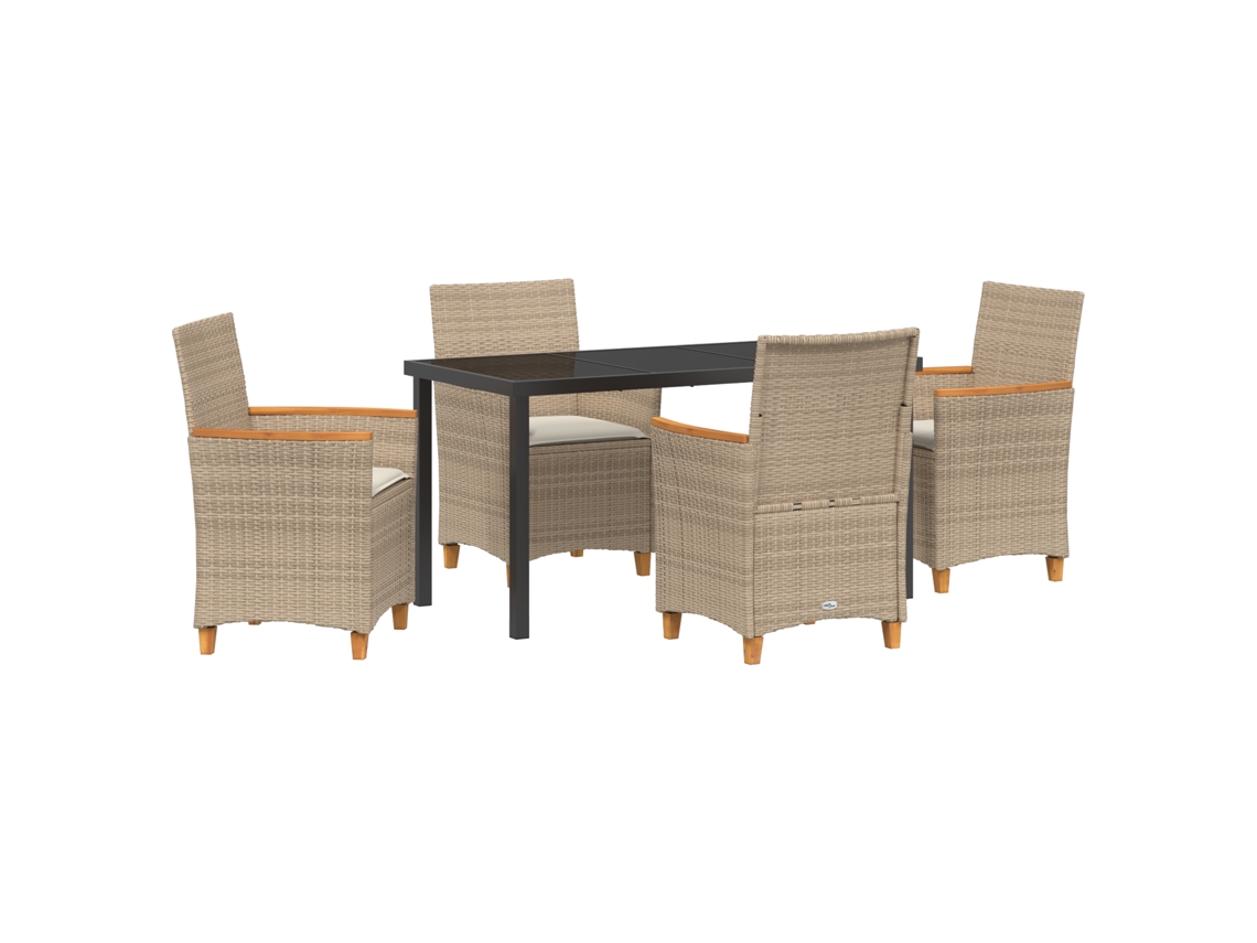 Conjunto 5 Conjunto De Jantar Para Jardim Vidaxl Bege Vime Pe (140 X 80 X 73 Cm)