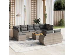 Vidaxl 10 Pcs Conjunto Sofás De Jardim C/ Almofadões Vime Pe Cinzento