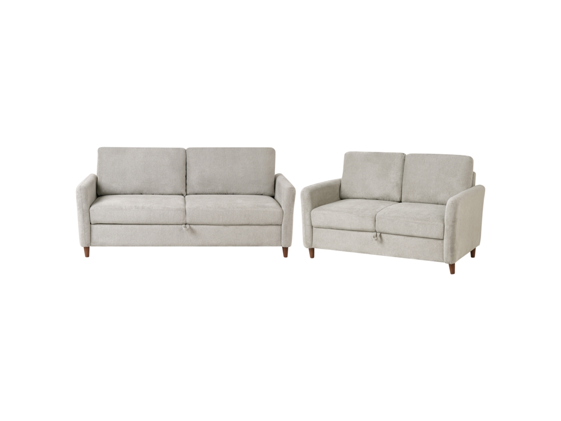Conjunto De Sofás Com Espaço De Arrumação Beliani Mare De Tecido Cinzento 184x77x88