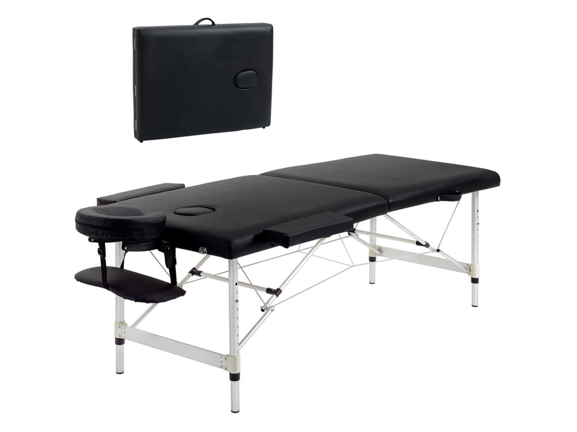 Mesa Massagem 2 Zonas 90cm, Dobrável/couro Sintético/apoio Cabeça/braços+bolsa, Carga 225kg, Preto Ge