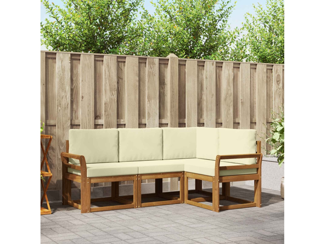 Vidaxl Conjunto De Sofás Para Exterior 4 Pcs Natural E Creme