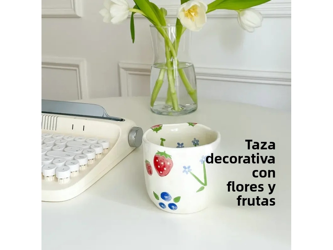 Caneca de Café Criativa em Cerâmica, 350ml, com Estampa Floral e de Corações Pintada À Mão. MDUG (estilo 2)