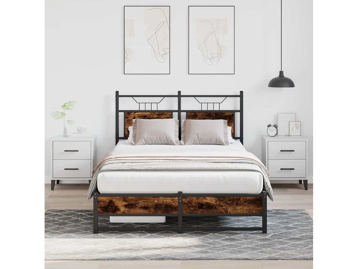 Vidaxl Estrutura Cama S/ Colchão Derivados De Madeira Carvalho Fumado
