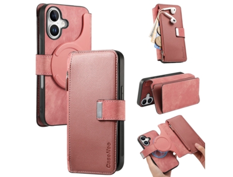 Caseneo Capa Em Couro Pu, Magnético Para Apple Iphone 16 Rosa