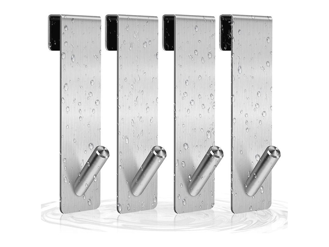 4pcs Ganchos de Porta de Chuveiro em Aço Inoxidável Sem Furação para Banheiro (prata)