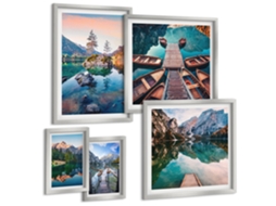 Galeria De Pinturas Murais Formas Geométricas Abstratas Moldura Prateada Quadros Para A Sala De Estar Espelharte (conjunto De 5 Imagens)