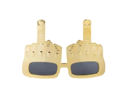 Mali óculos de Sol de Festa Dourado Engraçado com Dedo Médio Erguido Decorativo Wacky