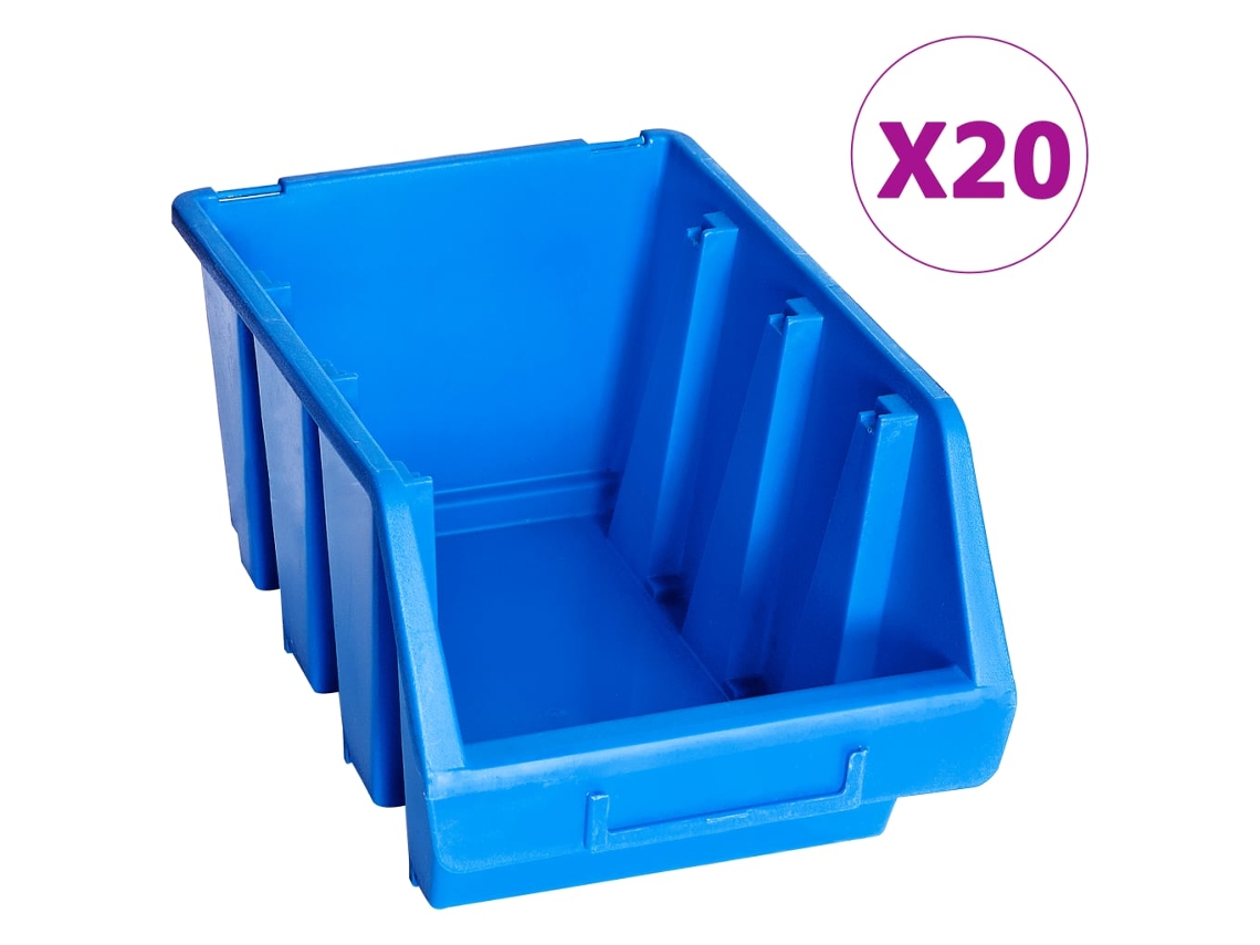 Vidaxl Caixas De Arrumação Empilháveis 20 Pcs Plástico Azul