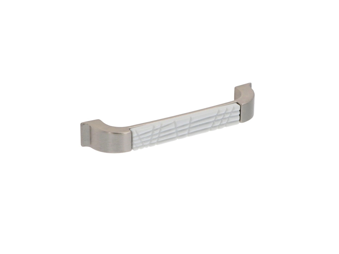 Puxador para Mobiliário em Zamac e Porcelana Distância Entre Centros de 128 Mm Verniz Níquel Acetinado Conjunto de 6mm HARDWAREXCHANGE