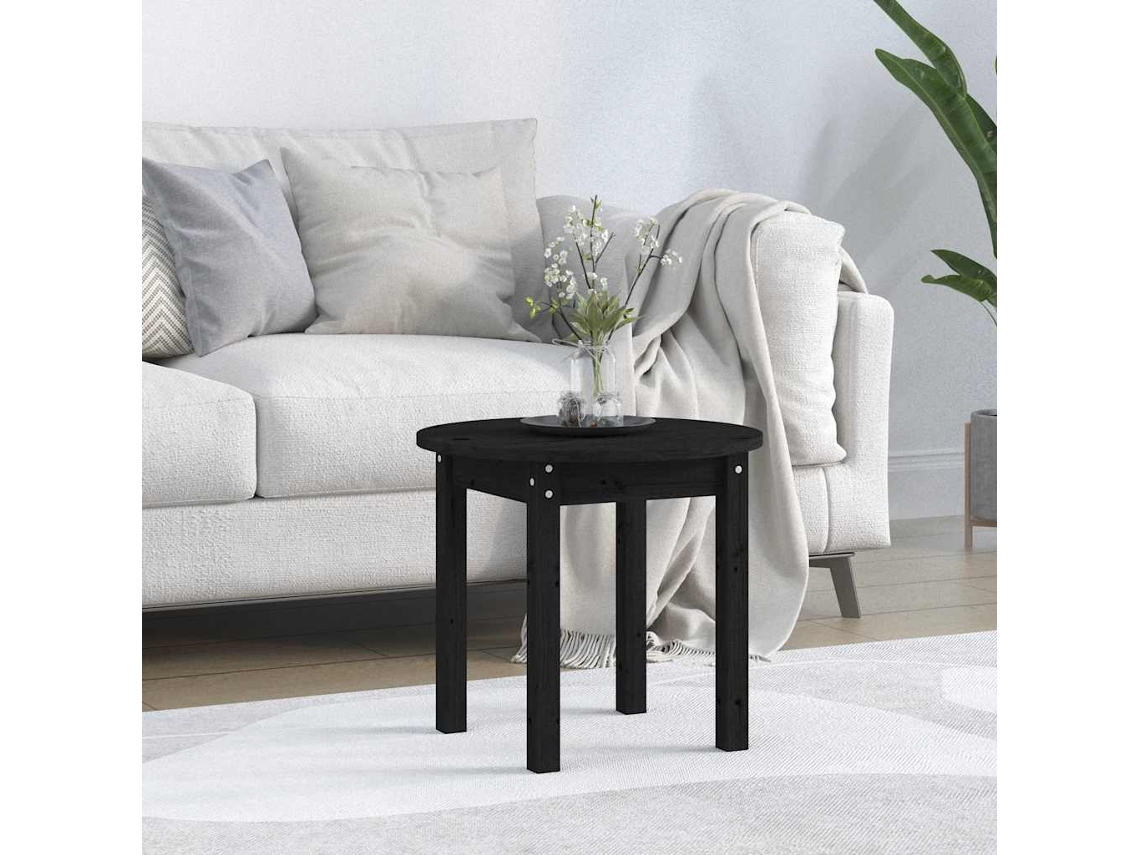 Vidaxl Mesa De Centro Ø 45x40 Cm Madeira De Pinho Maciça Preto