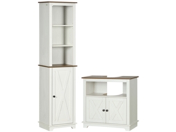 Conjunto Móveis Casa de Banho Melamina de Madeira Cor Branco e Madeira 39,5x30x160 cm Kleankin