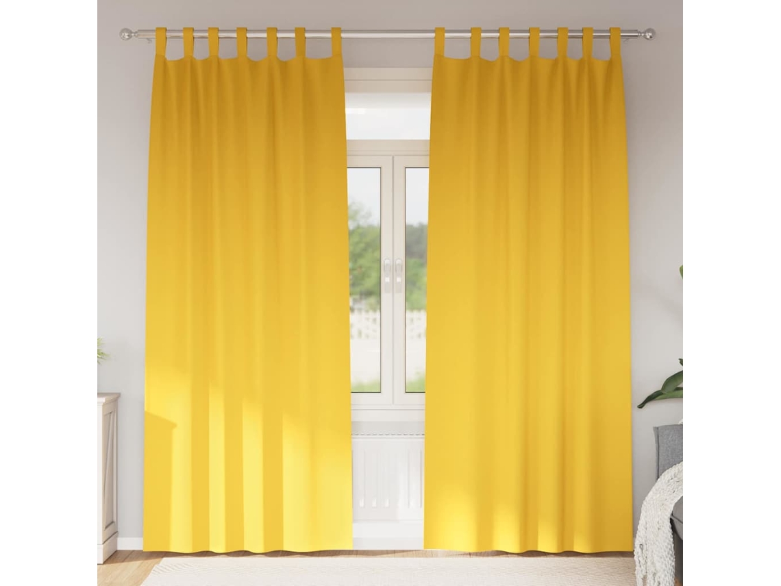 Vidaxl Cortinas Blackout Com Argolas 2 Unid. Amarelo-mostarda