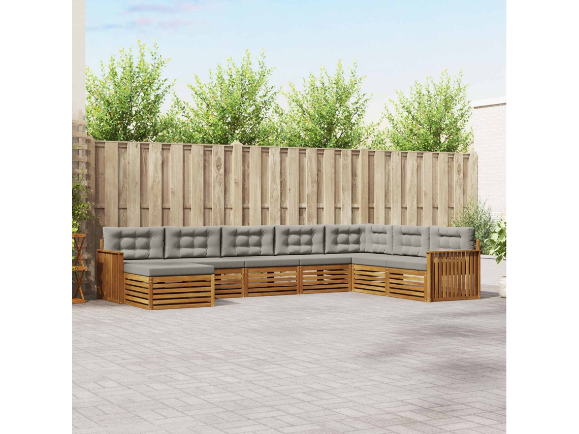 Vidaxl Conjunto De Sofás Para Exterior 8 Unid. Cinza Natural E Claro
