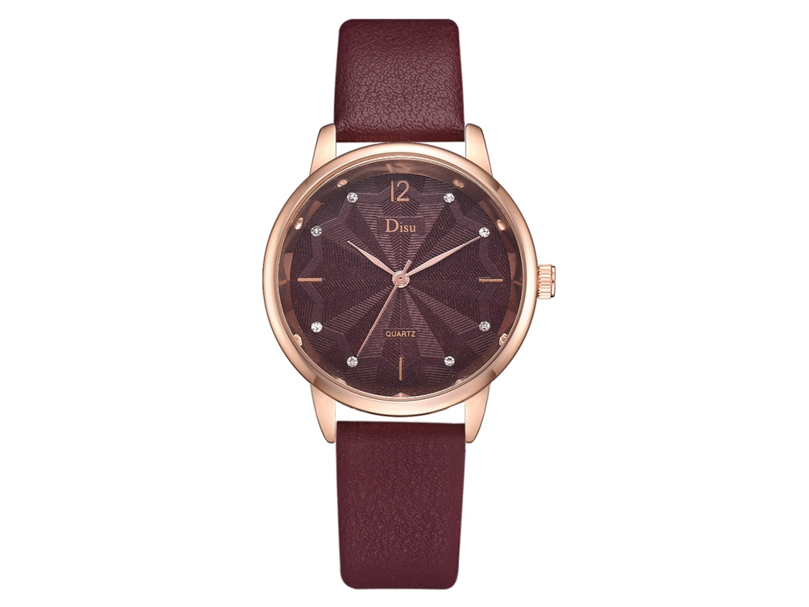 Relógio de Pulso Feminino Simples de Quartzo com Pulseira de Couro Pu Vermelho
