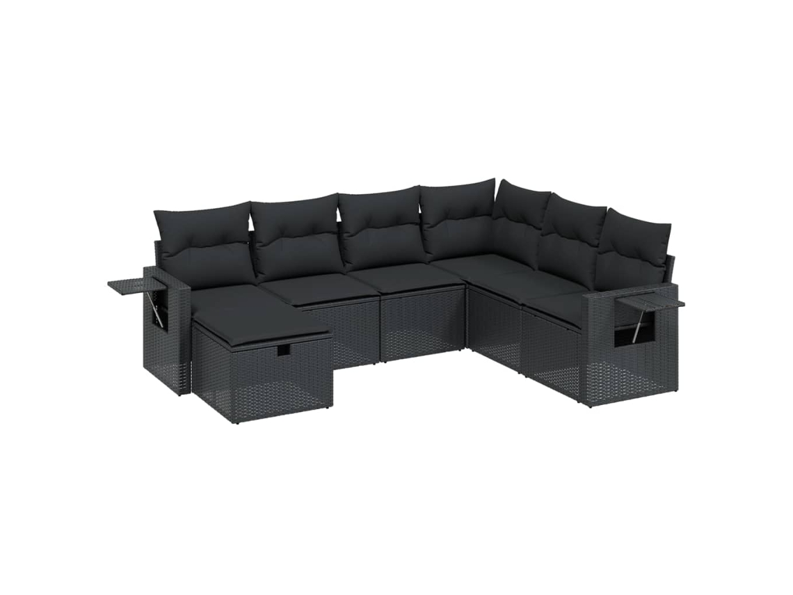 Conjunto de 7 Sofás para Jardim com Almofadões Vime Pe Preto MAISON EXCLUSIVE (N/A)