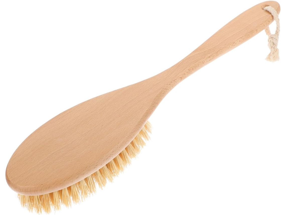 Escova De Banho Popetpop Com Cabo Longo Em Madeira E Sisal, Escova De Banho Rígida Com Função Massagem Para A Pele