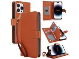 Capa Carteira De Couro Para Iphone 14 Pro Max - Com Rfid - Para Vários Cartões