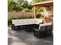 Vidaxl Conjunto De Sofá De Jardim 9 Unid. Preto E Branco Creme Vime Pe