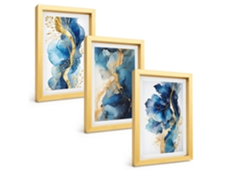 Composição De Quadrospadrões Abstratos Azuis Moldura Dourada Imagens Para Um Quarto Infantil Espelharte (3 Peças 20x30 Cm)