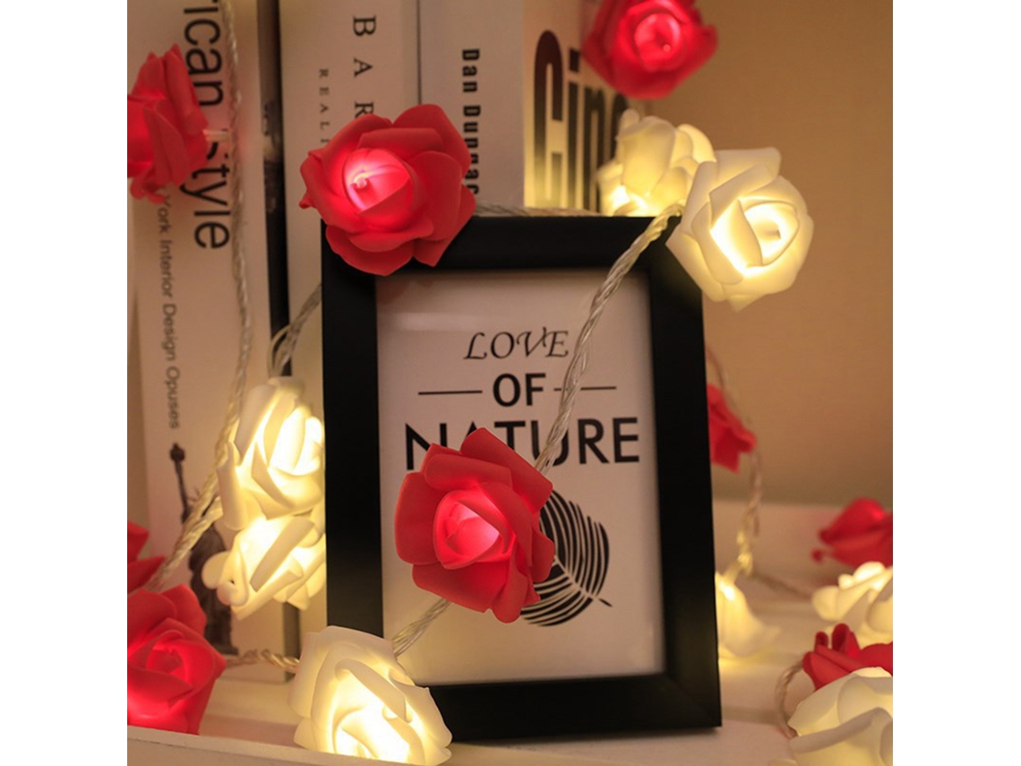 Rebe-luces De Cadena Led Imitación De Rosa Para Boda Y Festivales Decoración Rojo Y Blanco