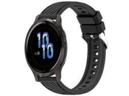 Bracelete para Garmin Venu 2s em Silicone com textura listrada e fivela de aço prate preto (18mm)