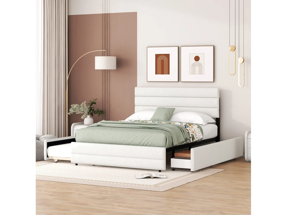 Cama 140x200 Para Duas Pessoas Com 2 Gavetas Bege