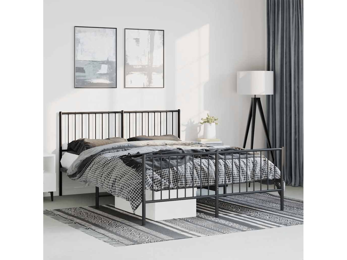 Vidaxl Estrutura De Cama Com Cabeceira E Pés 135x190 Cm Metal Preto