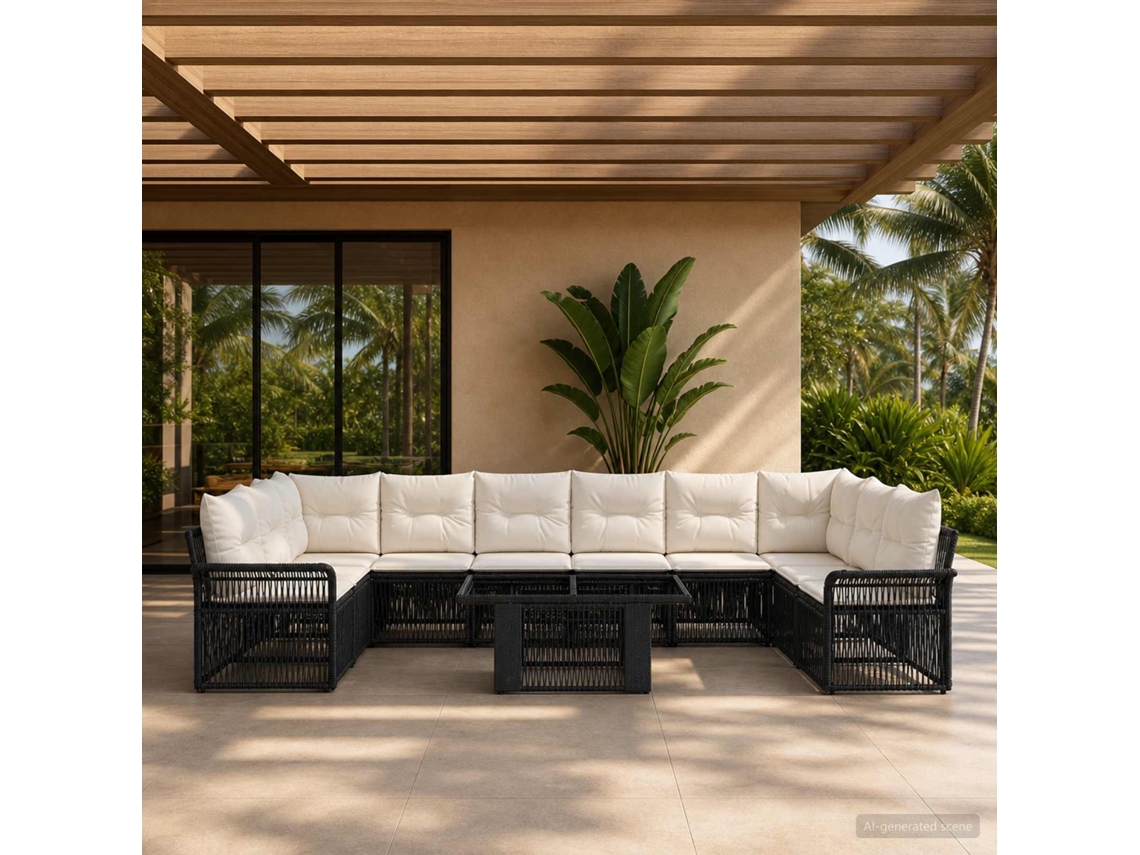 Vidaxl Conjunto De Sofá De Jardim 11 Unid. Preto E Branco Creme