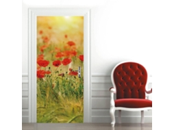 Adesivo De Porta Com Efeito 3d, Papoula Vermelha, Decalque Para Porta, Adesivos De Parede Para Jardim