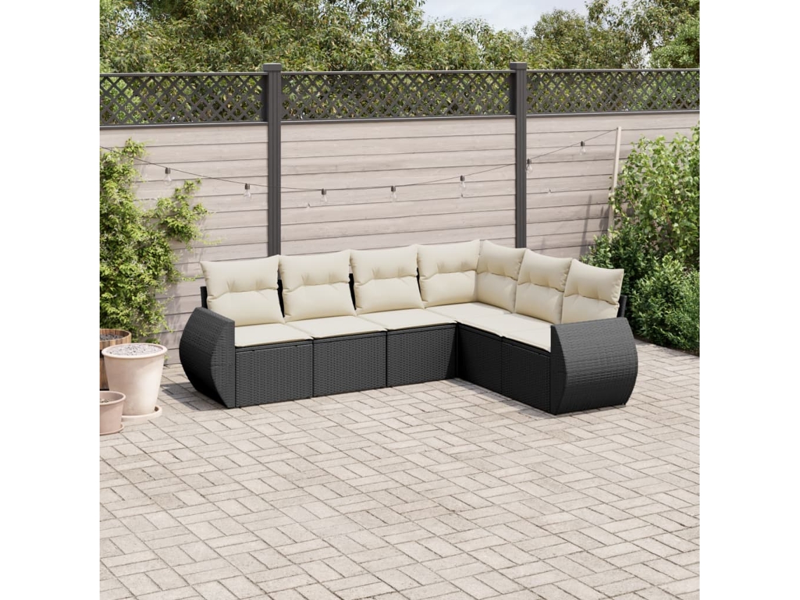 Jogo de Sofá Jardim 6 Peças C/ Almofadões Vime Pe Preto Dkd Home Decor