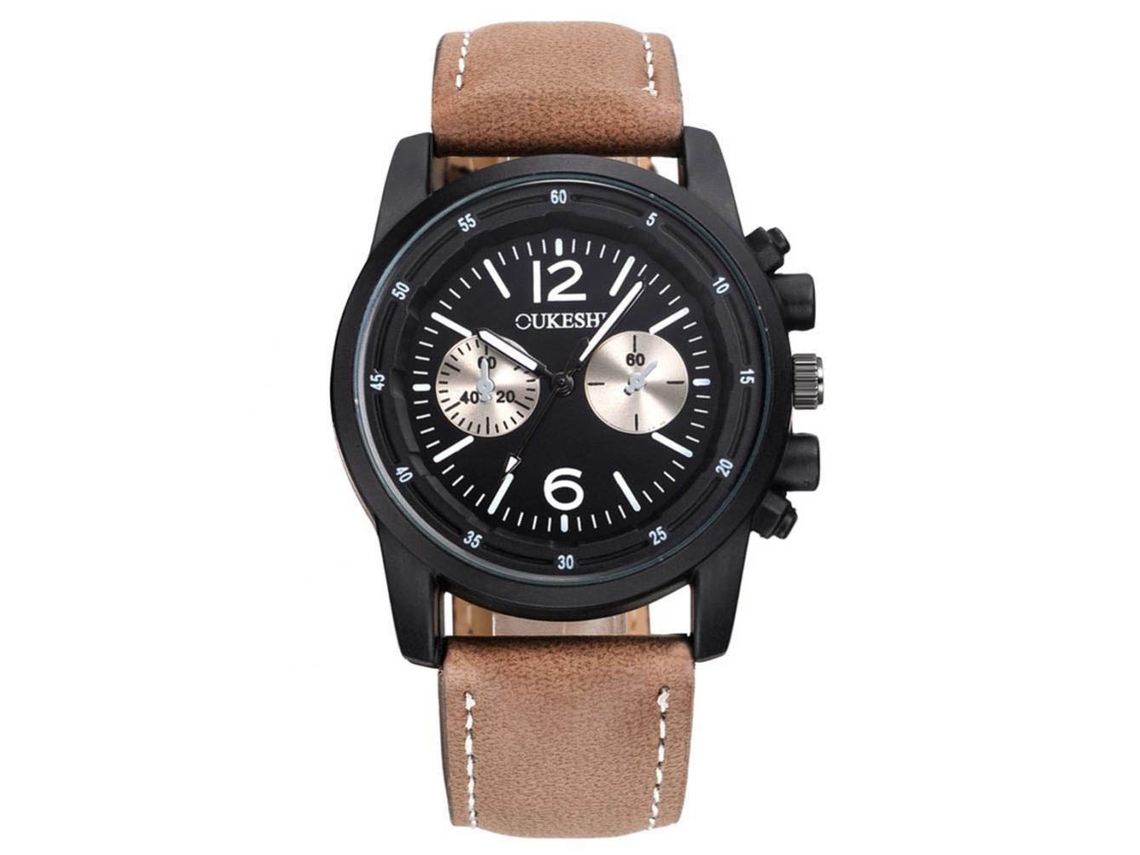Relógio de pulso simples e elegante com pulseira de couro PU (marrom)