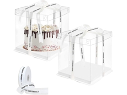 Conjunto De 2 Caixas Transparentes Para Bolo De 20 Cm Em Plástico Transparente Para Presente Ideal Para Decoração De Bolos. Hengjian (8 Polegadas)