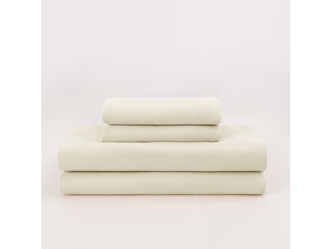 Conjunto Lençóis 4 Peças Lençol De Baixo 220x200*26cm Lençol De Cima 240x270cm 2 Fronhas 75x50cm Poliéster Bege Hexinyigjly