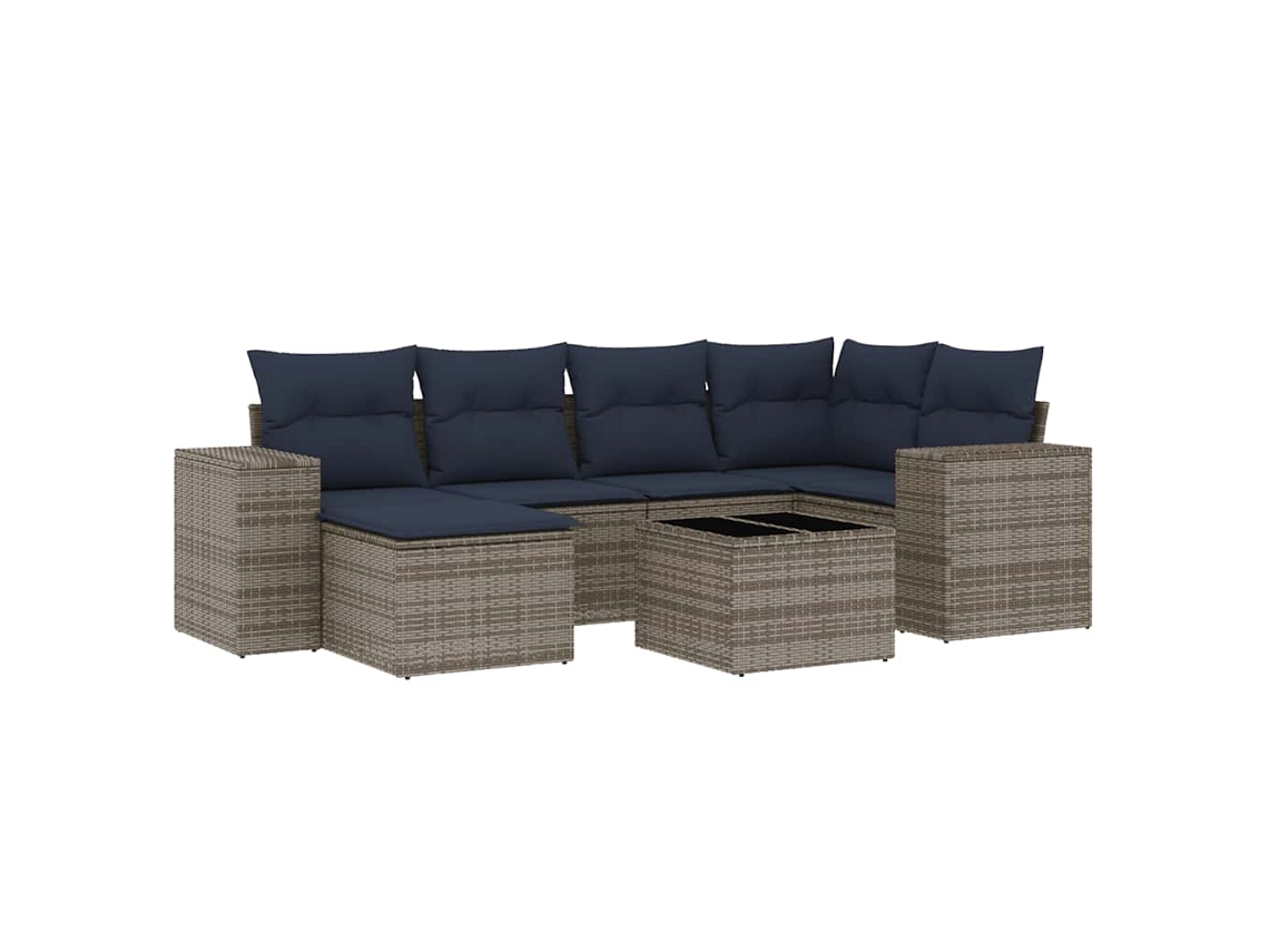 Conjunto de Sofá de Jardim, 7 Peças, Almofadas, Rattan Cinza MAISON EXCLUSIVE