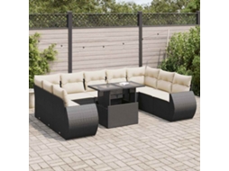 Vidaxl 10 Pcs Conjunto Sofás de Jardim C/ Almofadões Vime Pe Preto