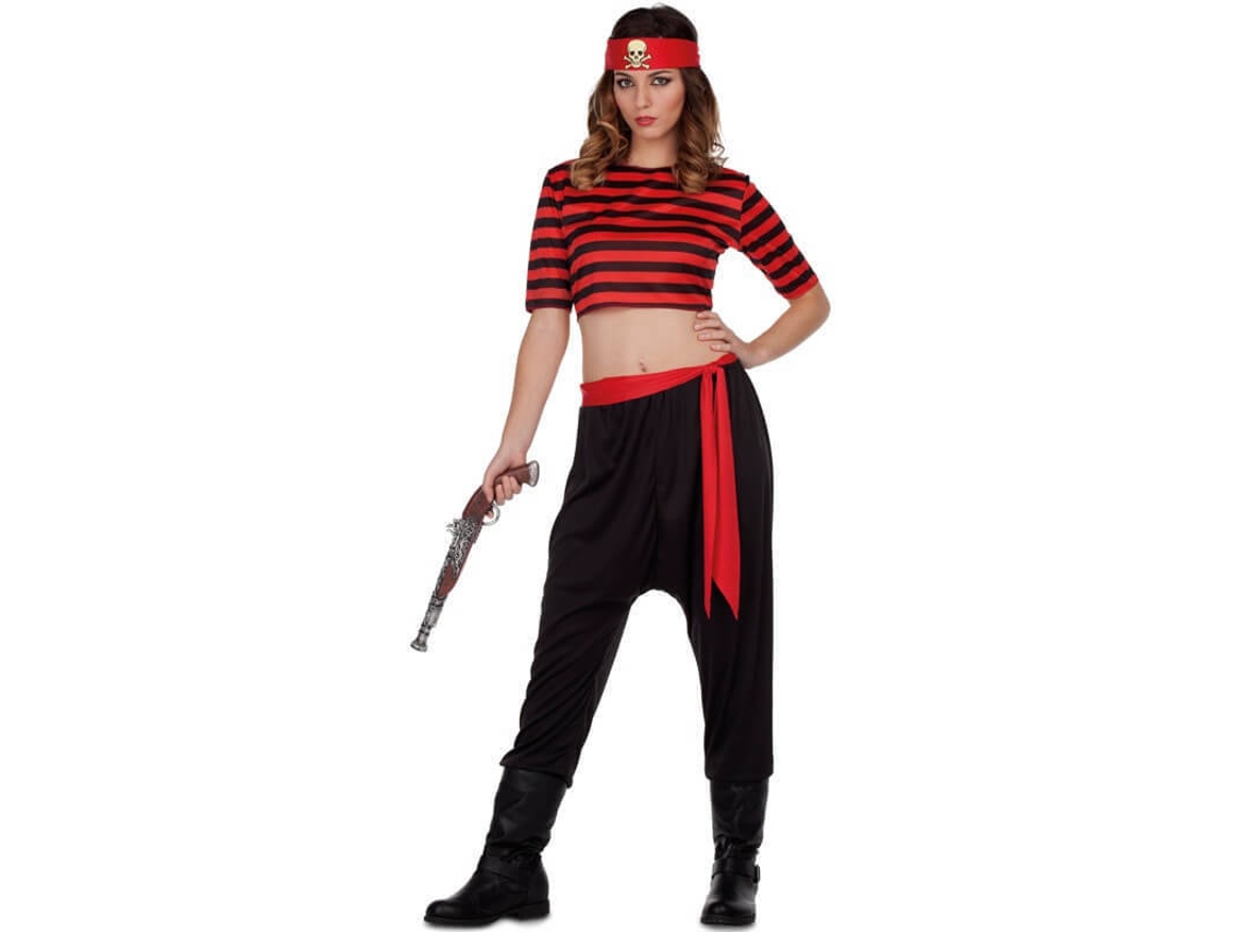 Fato de Mulher DISFRAZZES Pirata Às Riscas Calças Pretas (Tam: M/L)