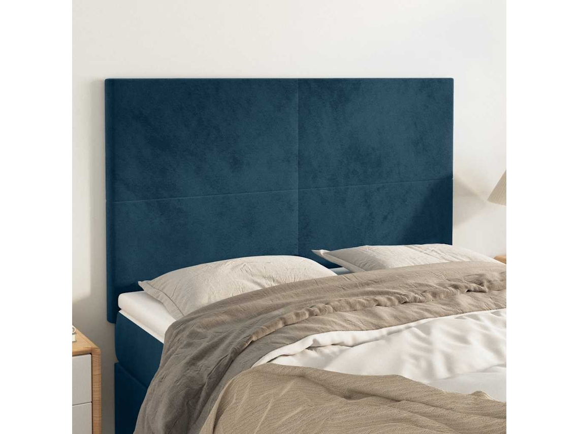 Vidaxl Cabeceira Azul Escuro 144x5x118/128 Cm Veludo