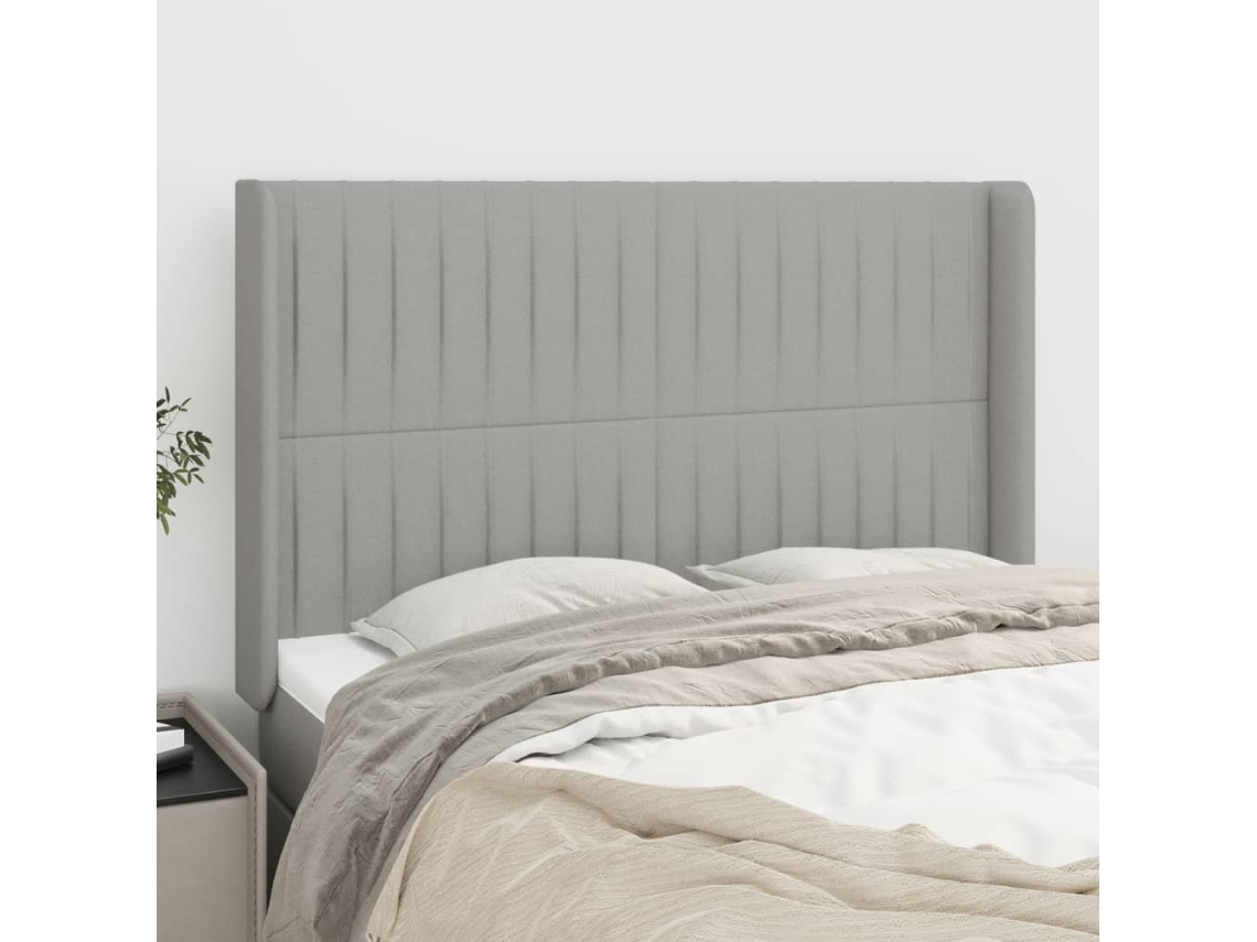 Vidaxl Cabeceira Cama C/ Abas Tecido 147x16x118/128 Cm Cinzento-claro