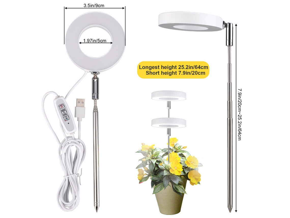 Lurelia Lâmpada Led Para Plantas 5 W, Espectro Completo, Com Temporizador, Branco