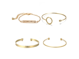 Pulseira Feminina Ajustável Padrão Geométrico Oco Redondo 4pcs