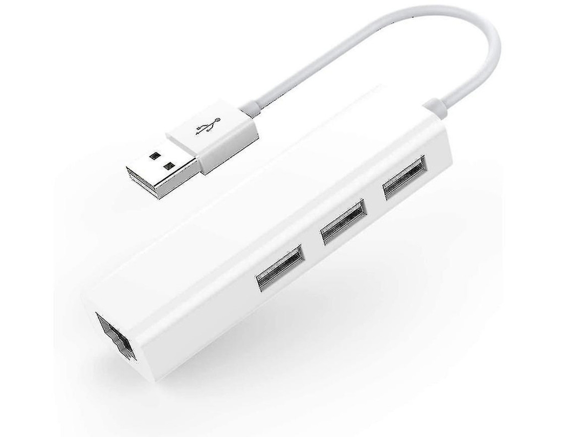 Hub Com 3 Usb 2.0 Rj45 Ethernet Multiporta Usb 2.0, Compatível Macbook Air Pro Etc, Suporte Microsoft, Windows, Mac Os, Linux Branco Yizhood