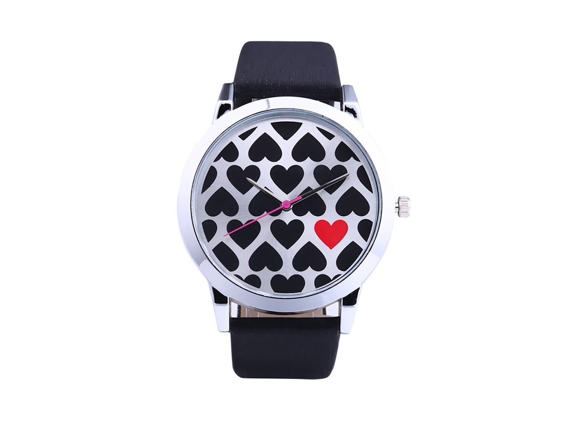 Relógio de Pulso Feminino Zhoulianfa Quartz com Padrão de Coração e Cinto de Pu Preto