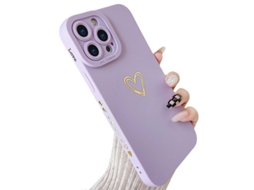 2026 capa para Iphone 13 Pro Max, Silicone Líquido com Padrão de Coração Dourado para Mulheres