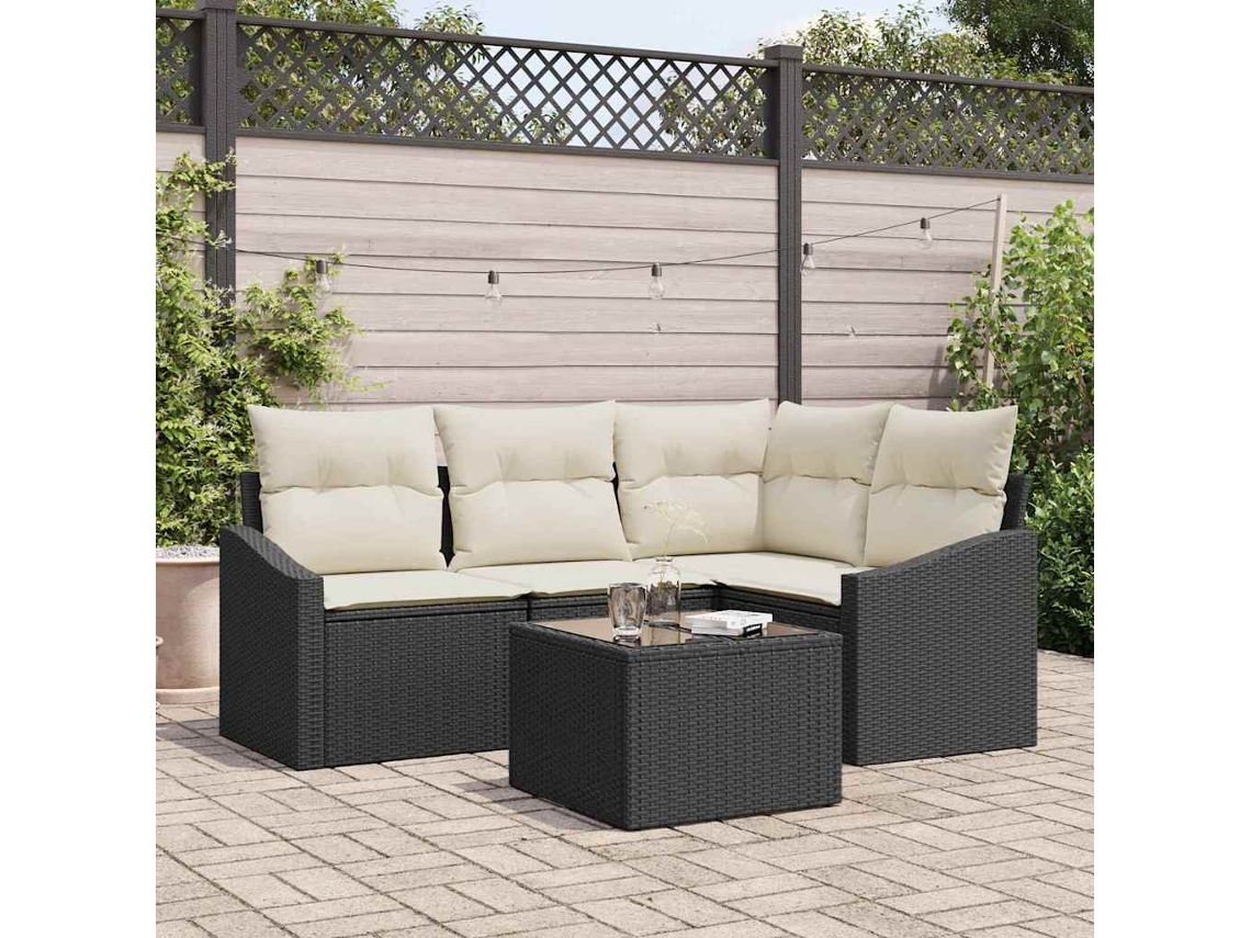 Vidaxl Conjunto De Sofá De Jardim 5 Unid. Marrom E Creme Vime Pe